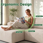 130" Couch U-Shaped Sectional Sofa, Beige | Corduroy Cloud Couch with Double Chaise, 30D Memory Foam, Compressed Sofa for Living Room, No Assembly Required