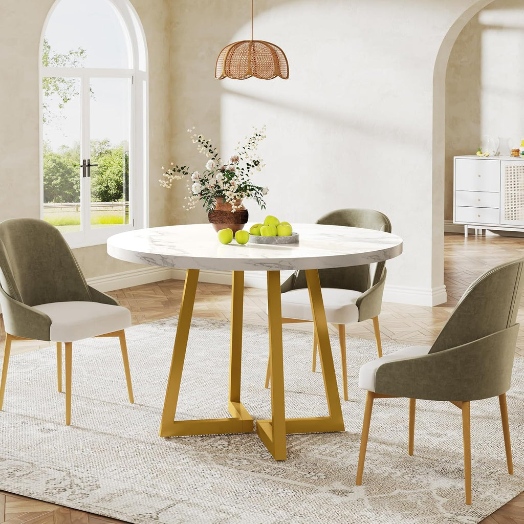 Tribesigns Round Dining Table for 2, 31.5" Modern Kitchen Table with Metal Base, Small Table for Dining Room, Small Space, Apartment, Office, Restaurant, White & Gold