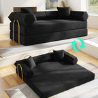 79" Convertible Futon Sofa Bed, Couch for Living Room | Black | Modular Sleeper Sofa, Corduroy Pull Out Floor Couch Loveseat with Fixed-Shape Frame, No Assembly