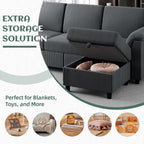 Vongrasig 79" Convertible Sectional Couches Sofa with Storage Ottoman, 3 Seat L Shaped Couch with Side Storage Pockage, Small Couches for Living Room, Apartment and Small Space, Grey