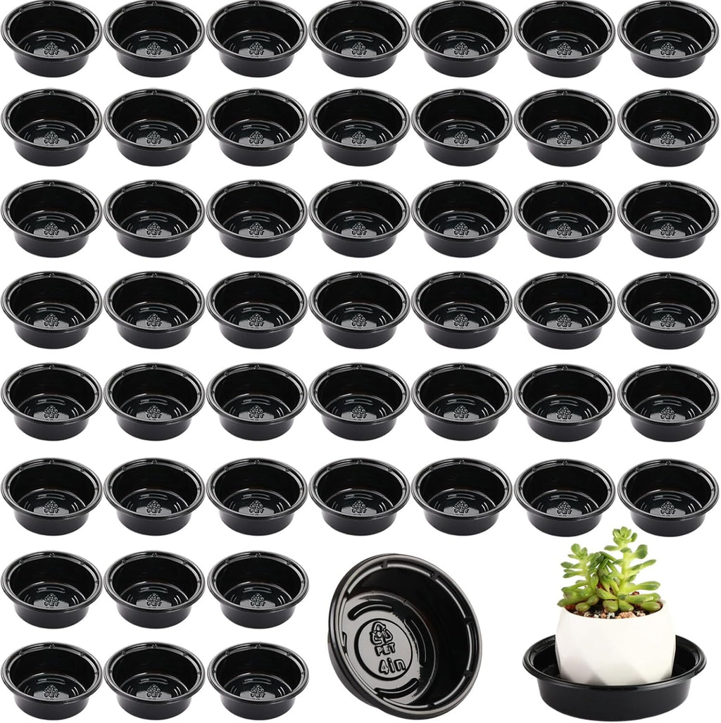 Plant Saucer 50 Pack Plant Trays for Pots 4 Inch Plastic Plant Saucers for Outdoors and Indoors Drip Trays for Potted Plants Flower Pot Plates to Catch Water Plant Drainage Dishes No Holes, Black
