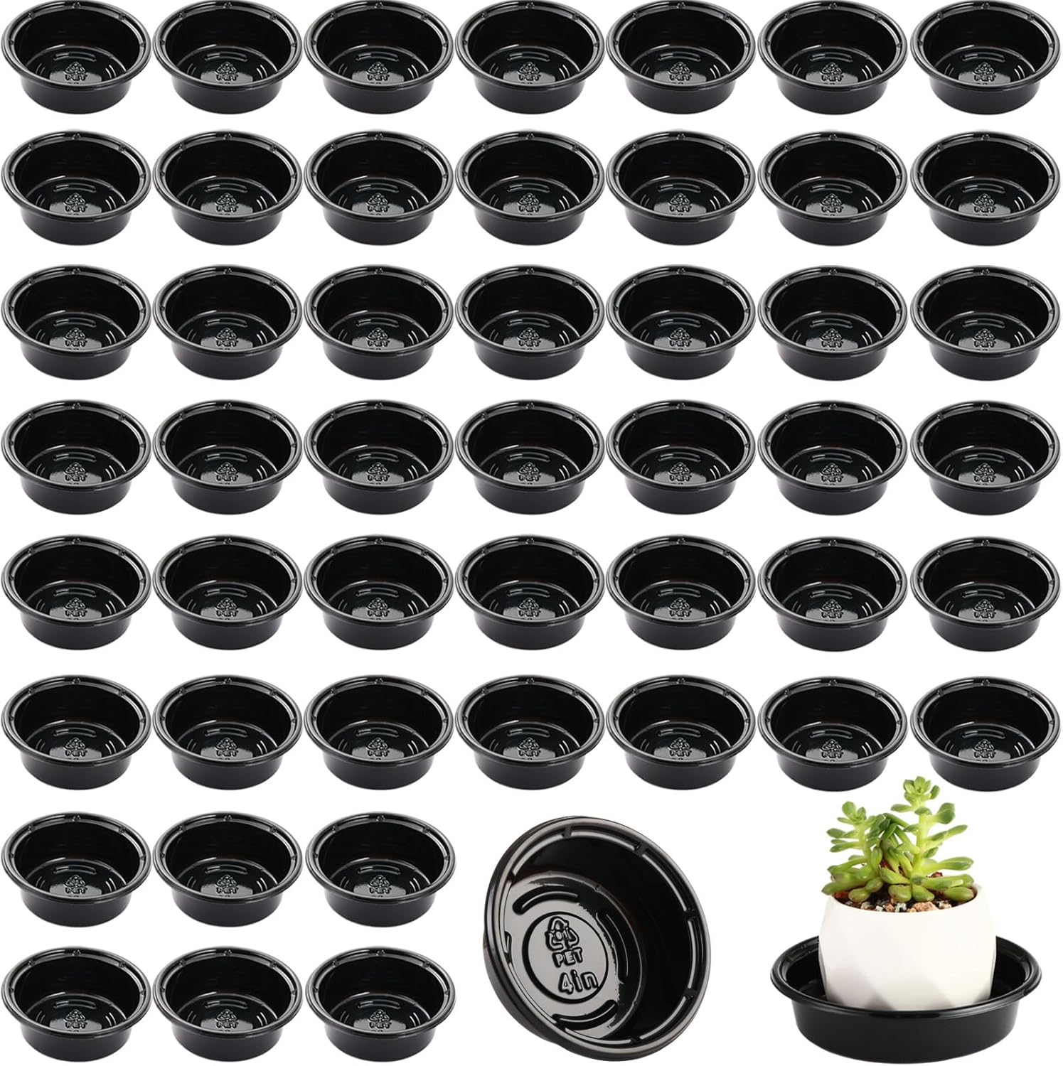 Plant Saucer 50 Pack Plant Trays for Pots 4 Inch Plastic Plant Saucers for Outdoors and Indoors Drip Trays for Potted Plants Flower Pot Plates to Catch Water Plant Drainage Dishes No Holes, Black