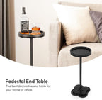 Modern Accent Pedestal Side End Table for Small Spaces – Pedestal End Table with Solid Metal Leg and Weighted Clover Base for Living Room, Sofa Couch, Bedroom and Office (Black)