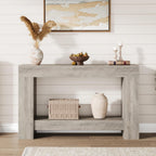 Garvee 47" Farmhouse 2-Tier Console Table for Entryway, Grey | Sofa Table with Storage, Sturdy U-Shaped Base, Long Entryway Table for Living Room, Easy Assembly