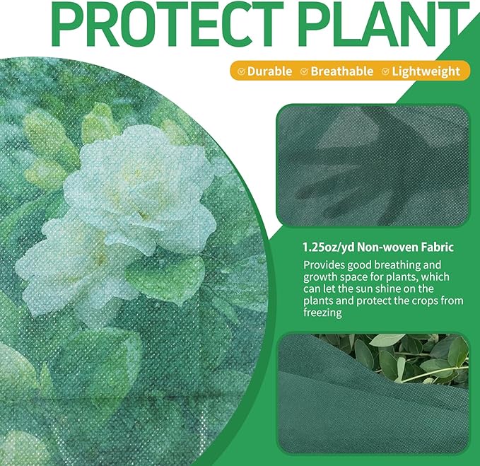Plant Covers Freeze Protection, 10x50ft Green Frost Blanket for Winter, 1.23 oz/yd² Fabric, Premium Frost Protection Cover, Breathable Garden Row Covers for Outdoor Plants