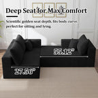 92.5" Modular Sectional Sofa, L-Shaped Cloud Couch with Deep Seats & Chaise, Convertible 4-in-1 Corduroy Couches for Living Room, Bedroom, No Need Assembly - Black(Right Facing Chaise)