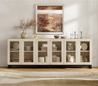 WAMPAT Sideboard Buffet Cabinets, Modern Credenza Sideboard with Adjustable Shelf and Metal Base, Coffee Bar Cabinet Accent Storage Cabinet for Living Room, Kitchen, Beige-A, 3 Pcs