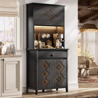 72" Tall Kitchen Pantry with Hydraulic Flip Up Door, Storage Cabinet with LED Lights & Charging Station, Drawer and Adjustable Shelves, Cupboard for Kitchen, Dining Room, and Hallway, Black