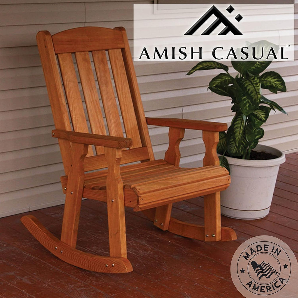 Amish Casual Heavy Duty 600 Lb Mission Pressure Treated Rocking Chair with Cupholders (Cedar Stain)