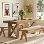 LITTLE TREE 63-Inch Dining Table for 4 People, Farmhouse Thick Appearance Design, Rustic Rectangle Kitchen Dinner Table for Dining Room, Living Room, Yellowish Brown