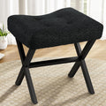 Memobarco 18-Inch Large Vanity Stool Chair, Black Makeup Stool | Teddy Flannel Vanity Bench, Metal X-Leg, 350 LBS, 20"x16.9"x18", Ottoman Accent Stool, Breathable Soft Padded Saddle Seat