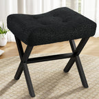 Memobarco 18-Inch Large Vanity Stool Chair, Black Makeup Stool | Teddy Flannel Vanity Bench, Metal X-Leg, 350 LBS, 20"x16.9"x18", Ottoman Accent Stool, Breathable Soft Padded Saddle Seat