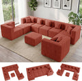 MONVANE Oversized Sectional Couch 10-Seat, Chenille, Rust Red | Sectional Couch for Living Room, Modular Cloud Sofa with Ottoman & 10 Throw Pillows, No Assembly Required
