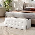 43 Inches Folding Storage Ottoman Bench, Foldable Foot Rest Stool End of Bed Bench with Side Pocket, Storage Chest for Living Room, Entryway & Bedroom (White)