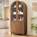 Pamapic 71" Tall Arched Cabinet, Fluted Kitchen Pantry with Glass Doors & Adjustable Shelves, Arch Storage Cabinet, Wooden Pantry for Dining Room, Living Room (Walnut)
