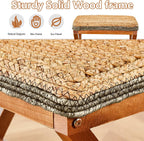 Natural Seagrass Ottoman Footstool with Wooden Legs – Handwoven Rectangular Foot Rest for Living Room, Patio & Balcony