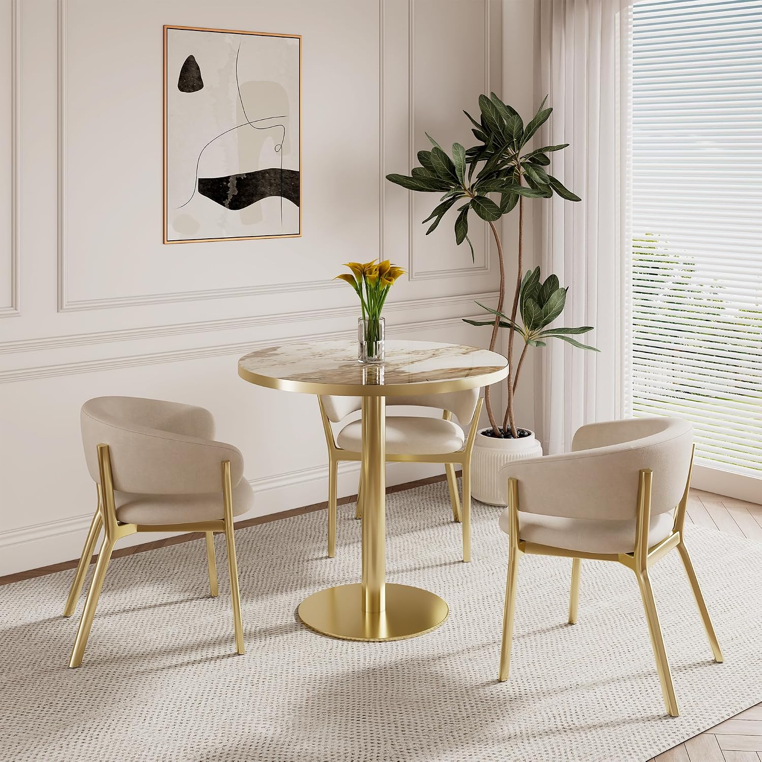Modern Round Dining Table 31.5 inch Bistro Tulip Table with Faux Marble Top, Sturdy Metal Frame, Easy Assembly for Kitchen Office Restaurant Cafe