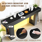 Grepatio Long Console Table with LED Light, 63 Inch Wood Entryway Table with USB Power Outlet, Narrow Sofa Behind Couch Table, Farmhouse Entry Tables for Entryway, Hallway, Living Room (LED Black)