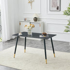 50 inch Sintered Stone Dining Table for 4, Modern Minimalist Kitchen Table with 0.43" Matte Black Sintered Stone Top & Tapered Metal Legs, Small Space Rectangular Table for Home, Kitchen, Apartment