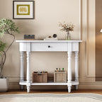 LKTART Solid Wood Corner-Curved Console Table,Farmhouse Space-Saving Entryway Sofa Table with Drawer & Open Shelf for Living Room,Hallway,Foyer(White 36")