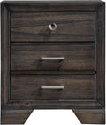 1pc Contemporary Dark Grain Finish Metal Knobs Two-Drawers Nightstand Gray,for Small Spaces