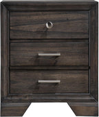 1pc Contemporary Dark Grain Finish Metal Knobs Two-Drawers Nightstand Gray,for Small Spaces