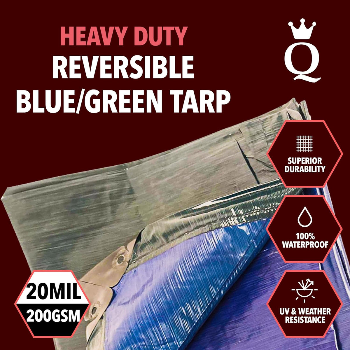 QUEEN OF TARPS | 6x8 Heavy Duty Tarp Waterproof, 120 GSM is 12 MIL, UV/Tear Resistant Tarp, Camping, Outdoor Furniture, Car, Tents, Painting, Firewood Protection | 6x8, Heavy Duty