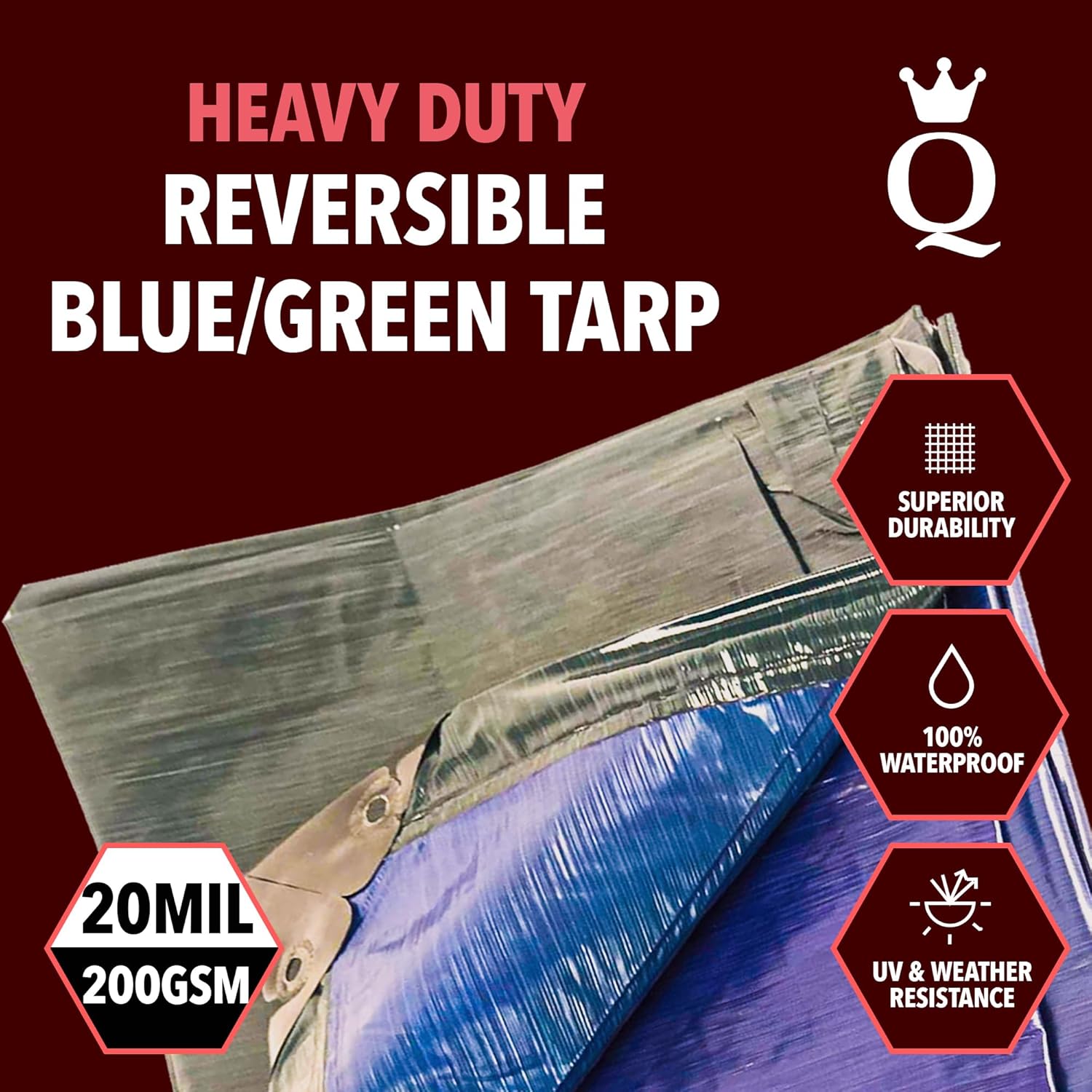 QUEEN OF TARPS | 8x10 Heavy Duty Tarp Waterproof, 120 GSM is 12 MIL, UV/Tear Resistant Tarp, Camping, Outdoor Furniture, Car, Tents, Painting, Firewood Protection | 8x10, Heavy Duty