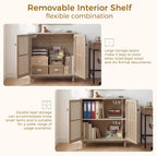 Fat Ant Buffet Cabinet with Storage, Rattan Sideboard Cabinet with 2 Magnetic Doors and Shelves, Kitchen Sideboard Accent Cabinet for Hallway, Entryway, Living Room, Kitchen, Natural