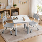 IDEALHOUSE Height Adjustable Kids Table and 2 Chairs Set,Dark Grey | 23.6 Inch Square Tabletop, Non-Slip Leg Pads, Wood Grain Composite Surface, Multi-Activity Use