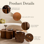 Modern Nesting Coffee Tables Woody Grooved Tea Table Space Saving Center End Side Tables for Living Room Apartment Office Library Cafe Walnut