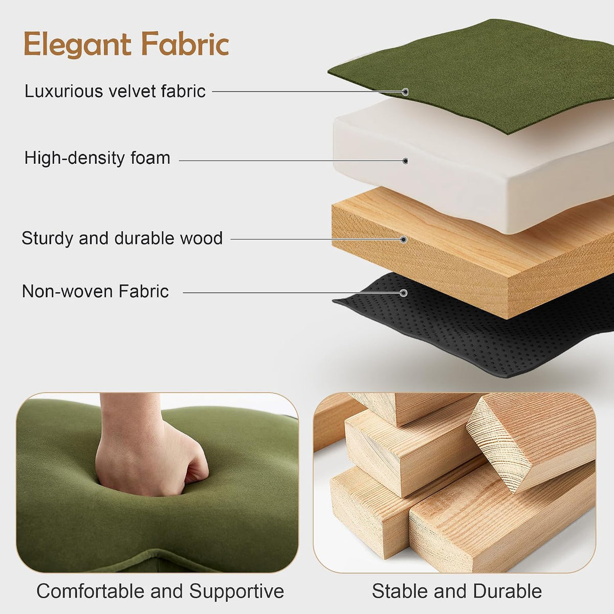 Olive Green Velvet Ottoman Set of 2, Modern Small Vanity Stool | Multi-Functional Ottoman Stool, Footrest for Couch, Flower Footstool for Makeup Room, Entryway and Living Room