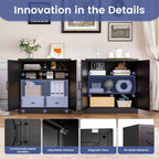 36" Metal Storage Cabinet, Farmhouse Kitchen Pantry Cabinet with Doors and Adjustable Shelves, Sideboard Buffet Cabinet,Short Storage Cabinets for Dining/Bathroom/Living/Room,Entryway, Black