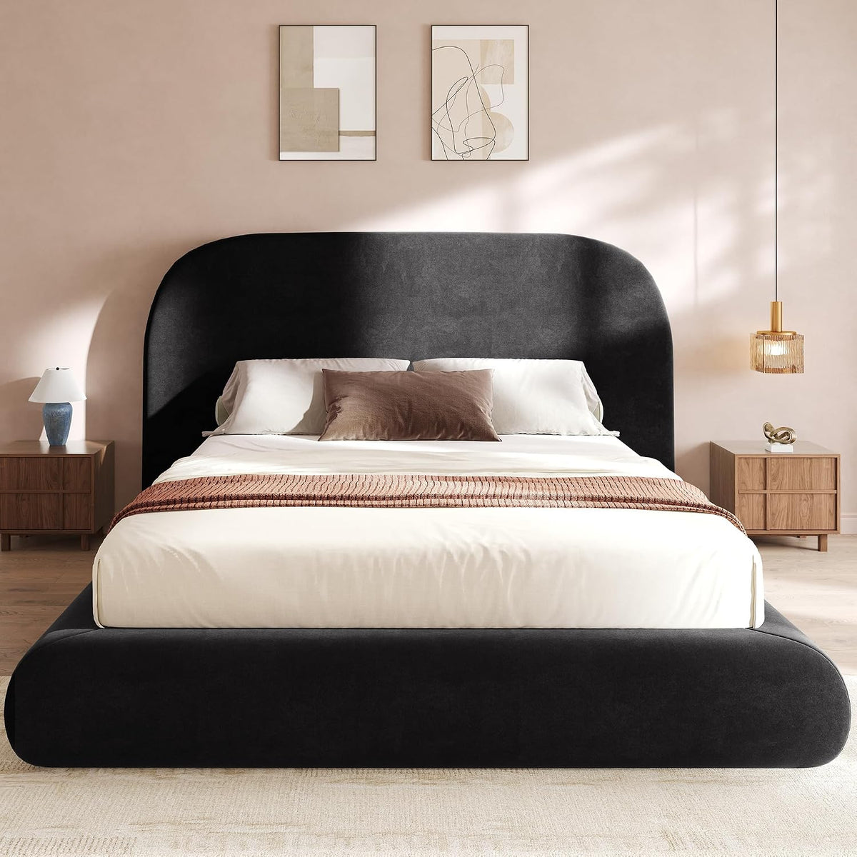 YITAHOME Queen Size Bed Frame, Curved Arched Soft Cloud Bed with Headboard