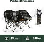SUNNYFEEL Double Camping Chair Portable Folding Loveseat for 2 Adults Heavy Duty Oversized Camping Couch 600 lbs with Cup Holders & Storage for Outdoor Camping, Beach, Lawn, Patio RV & Indoor Use