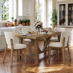 LUE BONA Linen Farmhouse Dining Chairs Set of 4, Natural Wood Leg | Comfortable Wide back with thick foam padded and Solid wood legs for dining room, kitchen or restaurant