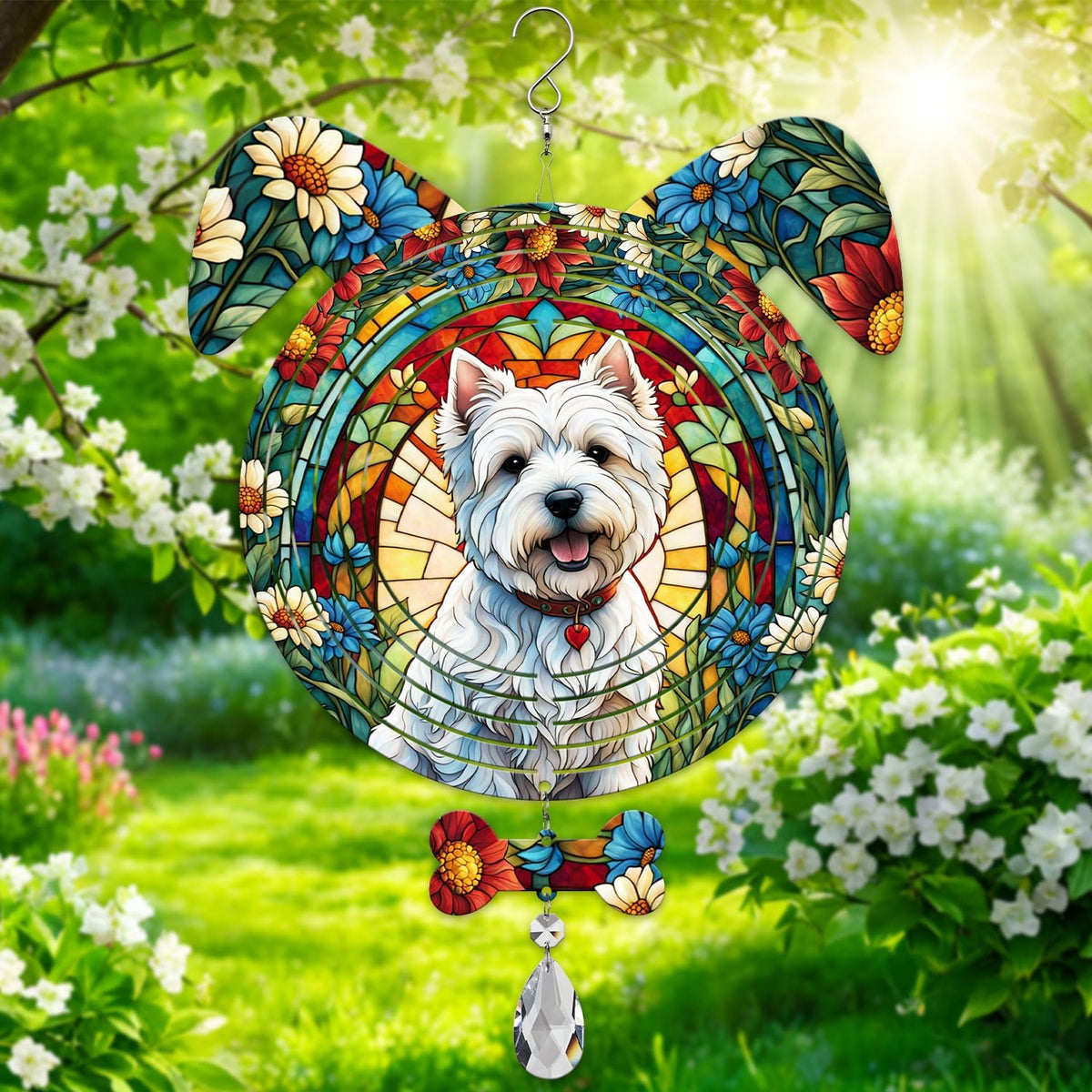 West Highland Dog Ears Wind Spinner, West Highland Wind Spinner Hanging for Yard and Garden V02