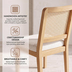 HNY Modern Farmhouse Rattan Dining Chairs Set of 4 Beige Chenille Upholstered Dining Room Chair with Cane Back Mid Century Natural Wood Kitchen Chairs, Boho Accent Wicker Woven Chairs for Living Room