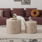 WXFKLDJ Round Nesting Coffee Table Set of 2, Wood Side Table, Travertine | Modern Handcraft Drum Coffees Table, Farmhouse Style End Table, for Living Room Small Spaces, No Assembling