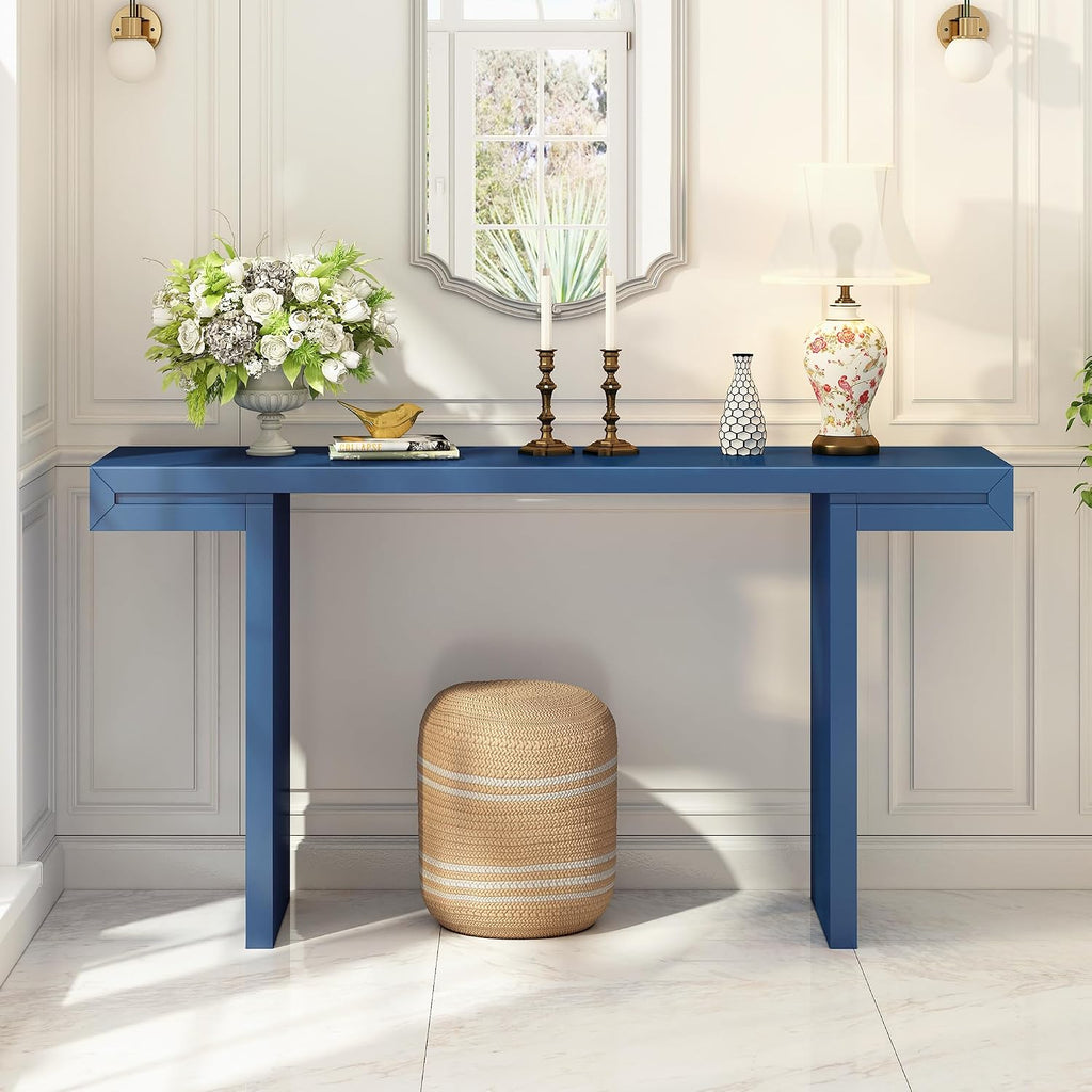 Quarte 60-Inch Modern Console Table with Geometric Clean Lines Design, Spacious Entryway Table for Hallway, Living Room & Office (Navy Blue/60)