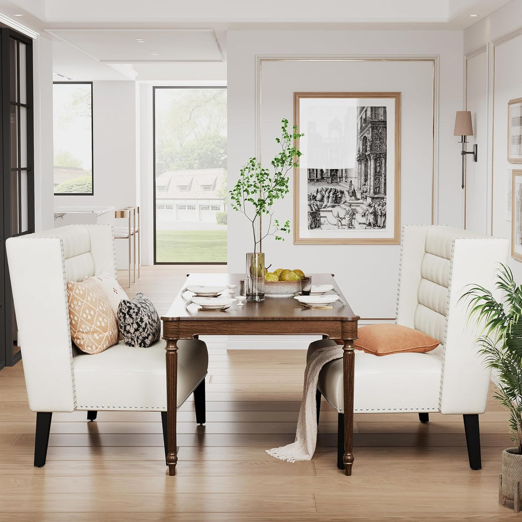 Andeworld Modern Loveseat Settee Bench Sofa Couch, Upholstered Banquette Dining Bench with Back for Dining Living Room Hallway or Entryway Seating,White