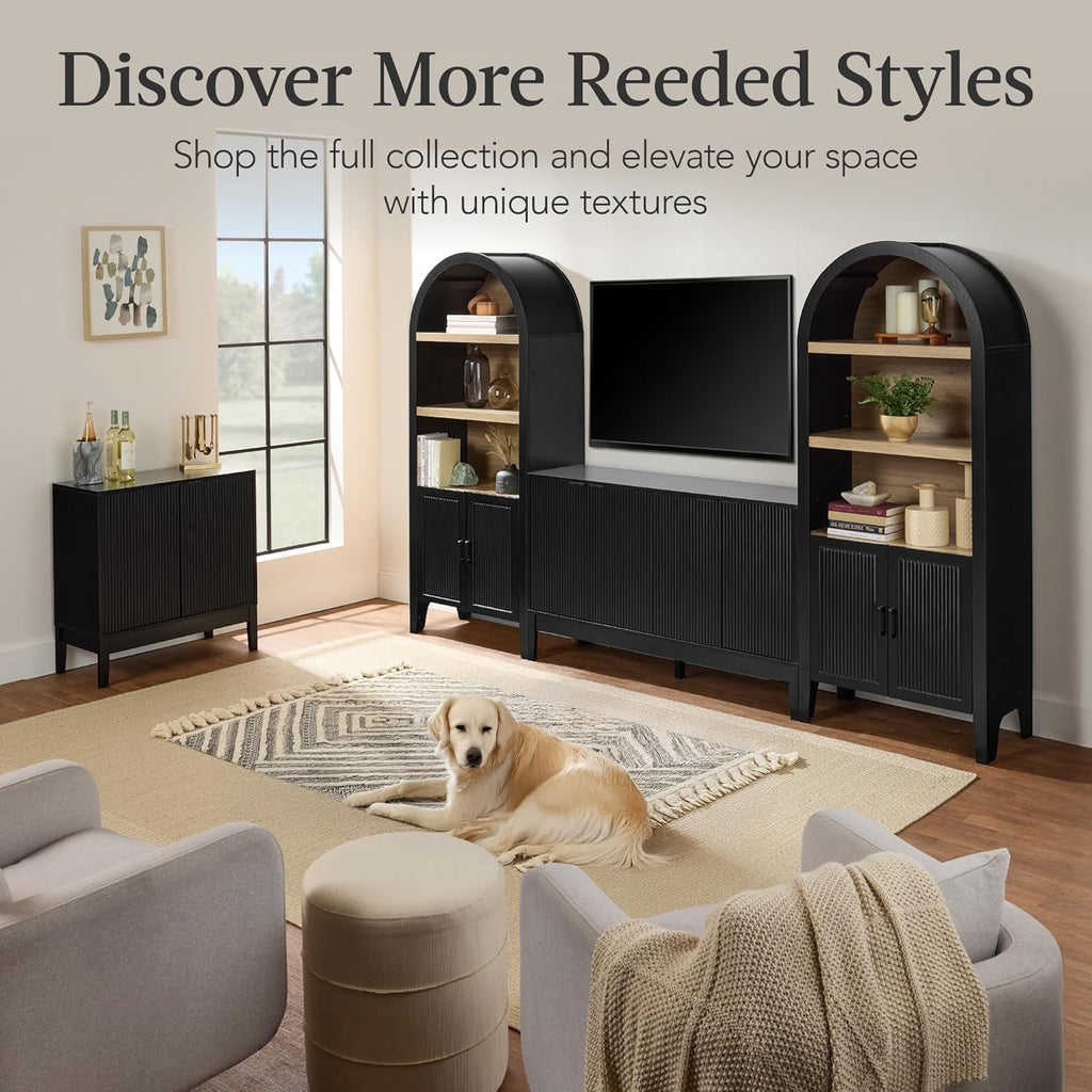 Best Choice Products 72" Tall Arched Pantry Cabinet w/Reeded Doors, 5-Tier Bookshelf, Armoire, Hutch, Bookcase, Storage Cabinet w/Adjustable Shelves, for Dining Room and Livingroom - Walnut