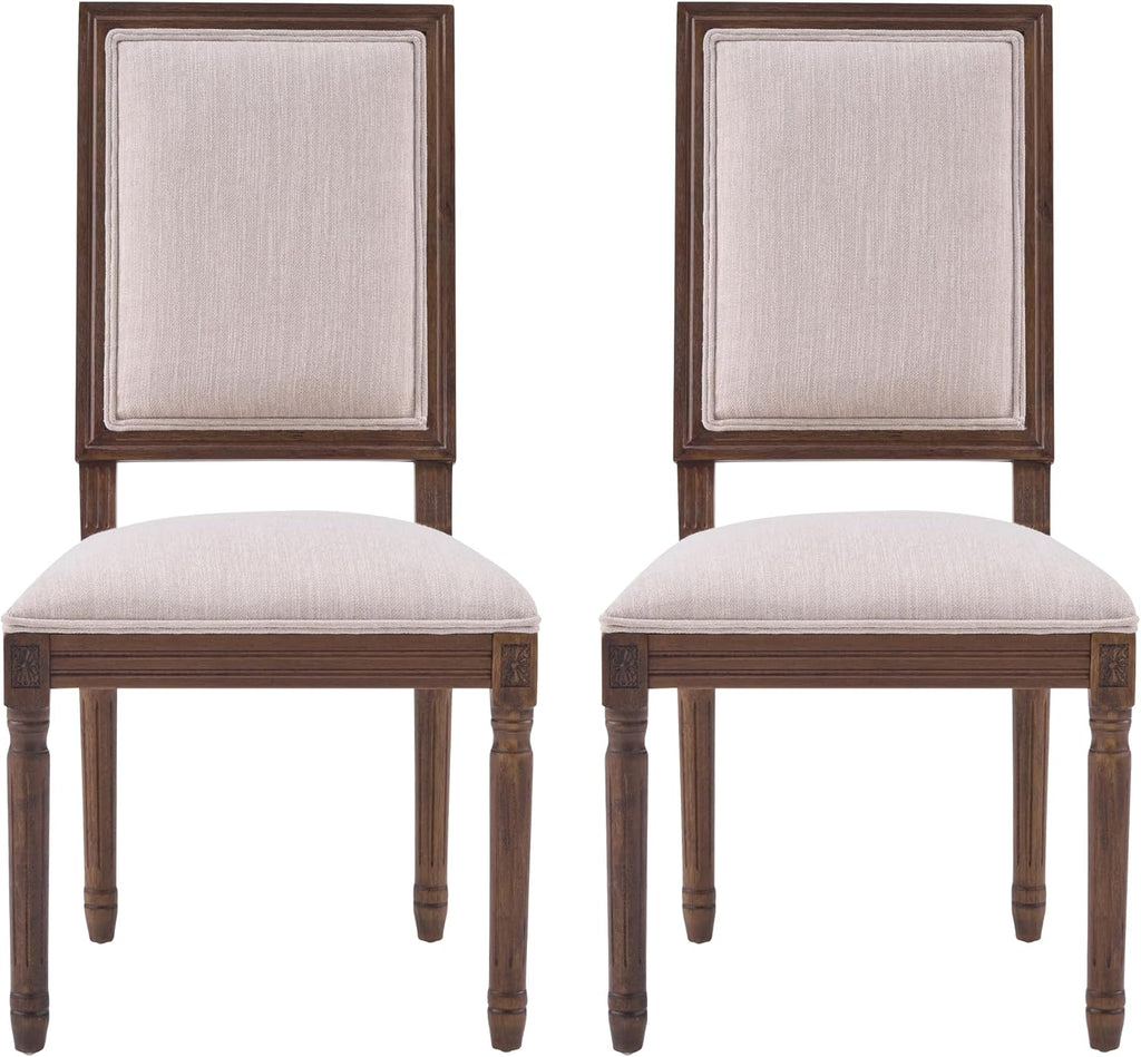 Christopher Knight Home Regina French Country Dining Chairs Set of 2, Wooden Dining Room Chair, High Back Kitchen Side Chair, Fabric Upholstered Armless Extra Seat, Beige+Walnut