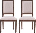 Christopher Knight Home Regina French Country Dining Chairs Set of 2, Wooden Dining Room Chair, High Back Kitchen Side Chair, Fabric Upholstered Armless Extra Seat, Beige+Walnut