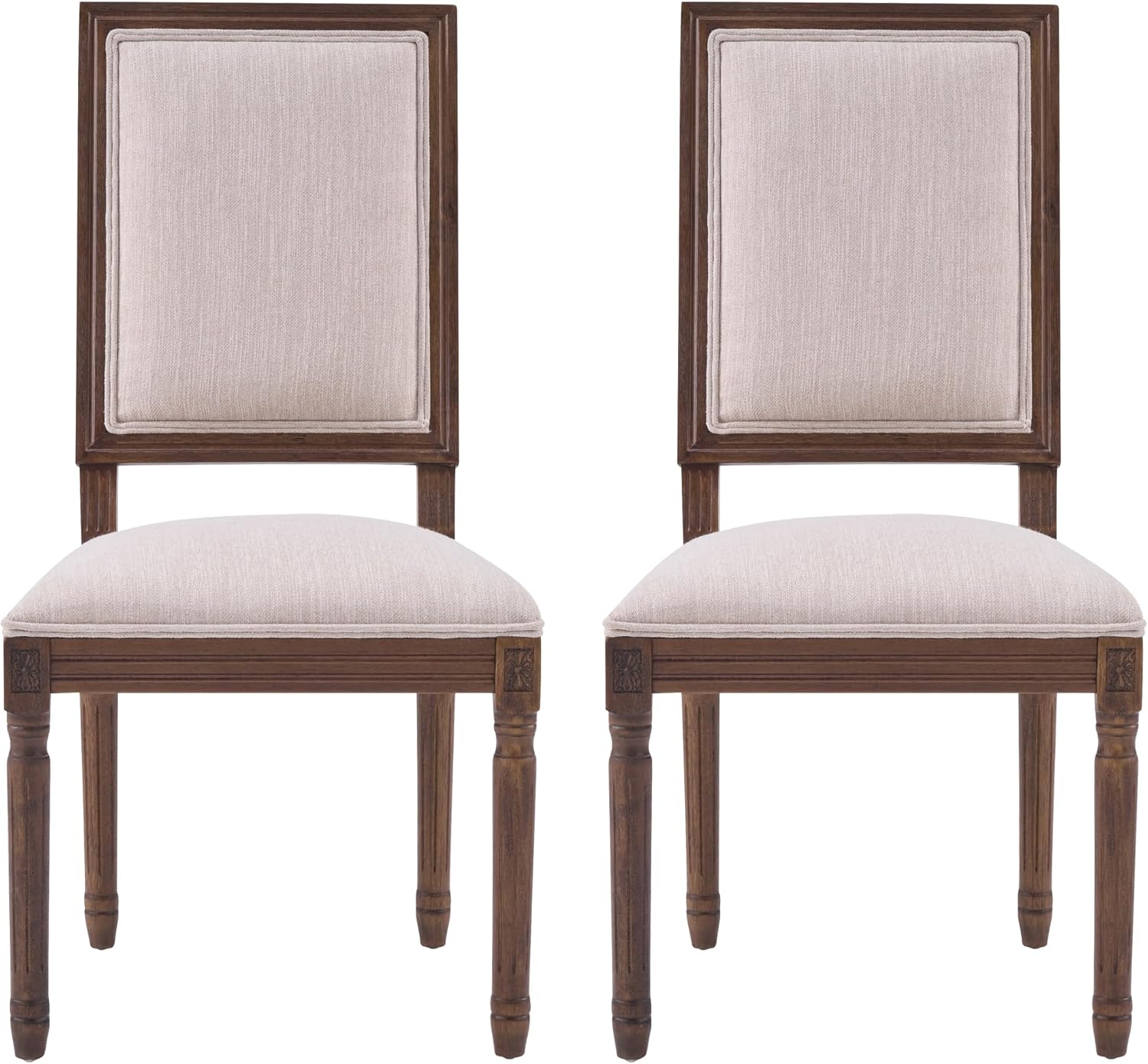 Christopher Knight Home Regina French Country Dining Chairs Set of 2, Wooden Dining Room Chair, High Back Kitchen Side Chair, Fabric Upholstered Armless Extra Seat, Beige+Walnut