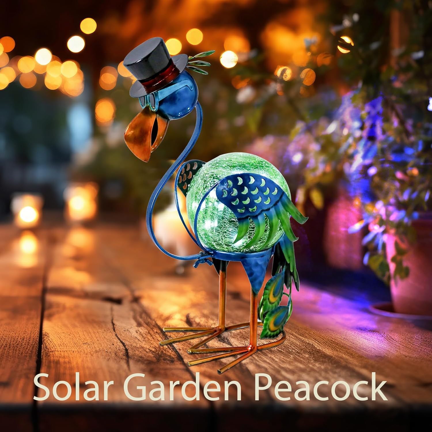 MUMTOP Peacock Solar Lights Outdoor, Solar Lantern Outdoor Decorative Waterproof LED Peacock Lights Tabletop Decorations for Patio Garden Yard Outside Decor, Peacock