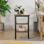VECELO End Side Table Night Stand,X-Design with Storage Shelf for Bedroom,Living Room,Brown