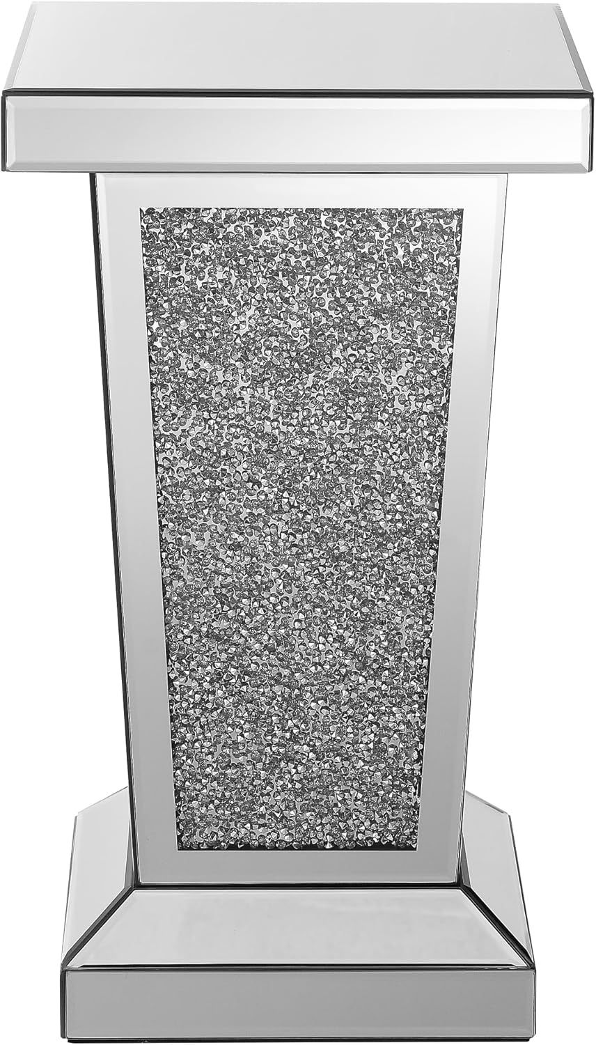 Silver Mirrored End Table with Crystal, Modern Side Accent Table, Square Small Coffee Table for Living Room, Bedroom,Office, Hallway, Entryway