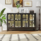 Foreate Sideboard Buffet Cabinet with Glass Door & LED Light, 53.2" Large Buffet Cabinet with Storage & Adjustable Shelf, Farmhouse Sideboard Credenzas Metal Kitchen Buffet, Black