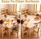 Toddler Table and Chair Set, Anti-Slip Legs & Rounded Corners, Sturdy Wooden Kids Table and Chairs for Eating, Learning and Playtime【44.3inch L*21.65 inch W】(1 Table and 4 Chairs)